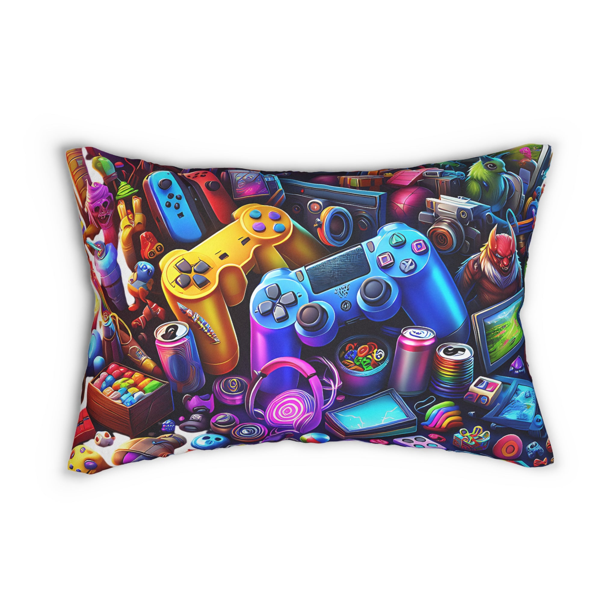 Colorful Gaming Controllers Lumbar Pillow | Gamer Room Decor