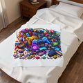 Colorful Video Game Controllers Collage Velveteen Plush Blanket | Gaming Pixels Throw