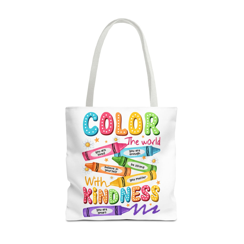 Color the World with Kindness tote bag | crayon positive affirmation design