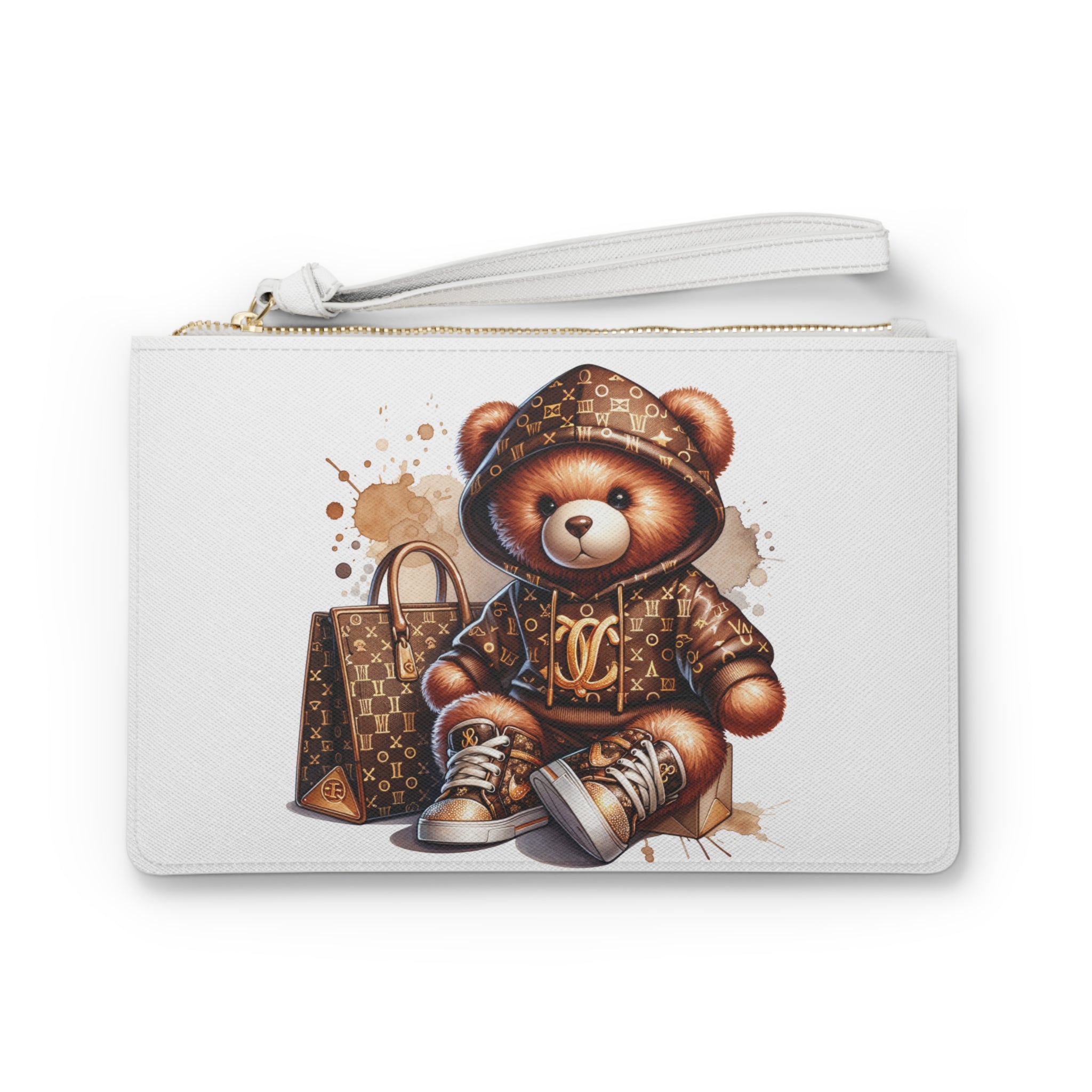 Teddy Bear Clutch Bag, Luxury Monogram, Designer Purse, Bear Illustration, Fashion Accessory