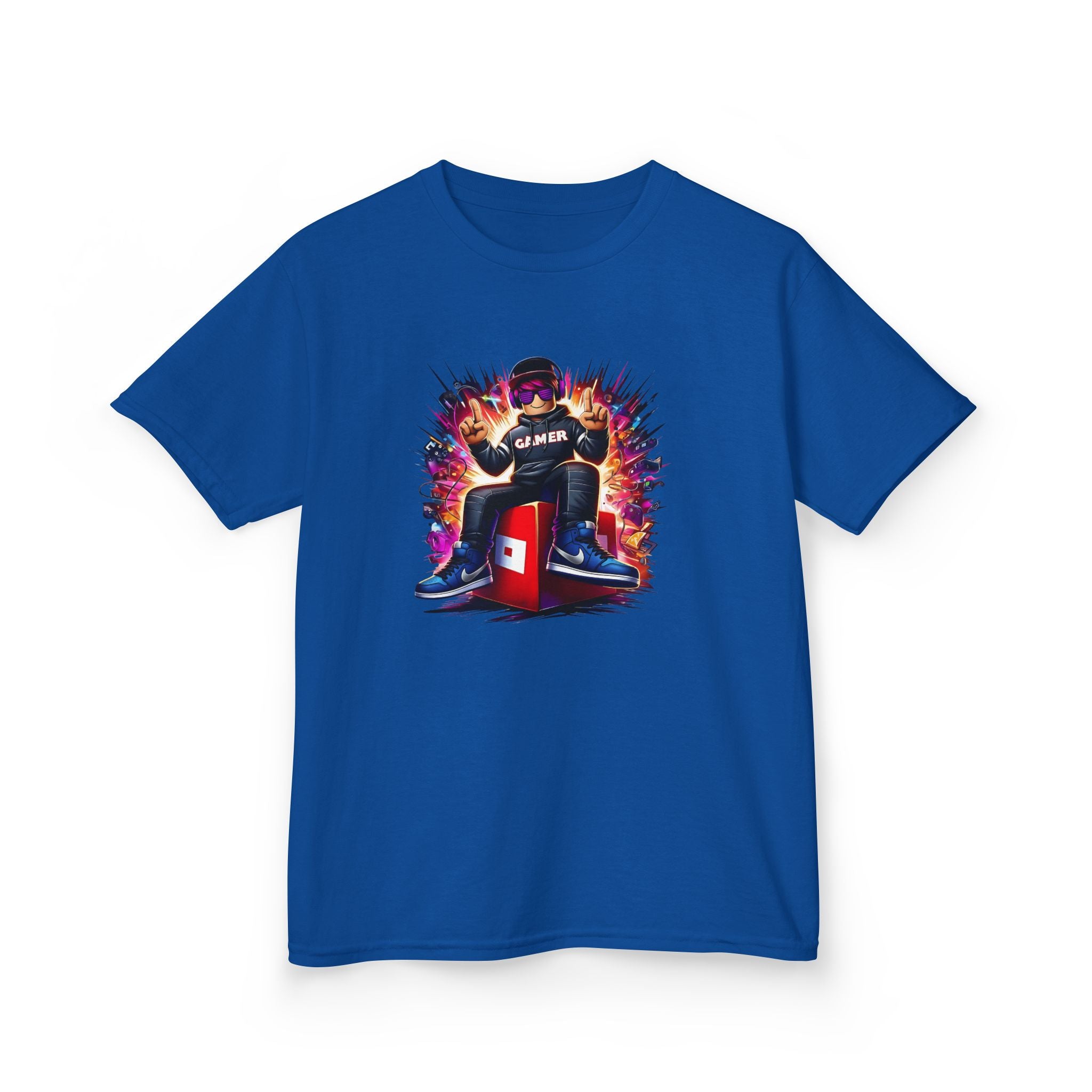 Retro Arcade Controller Kids Tee | Gamer Character, Colorful Explosion
