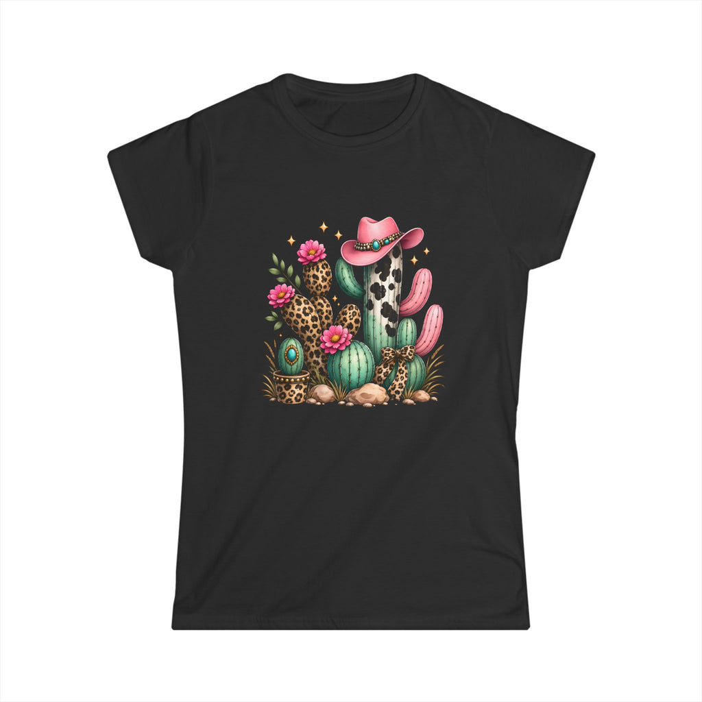 Pink Cowgirl Cactus Floral Leopard Print Tee | Desert Illustration