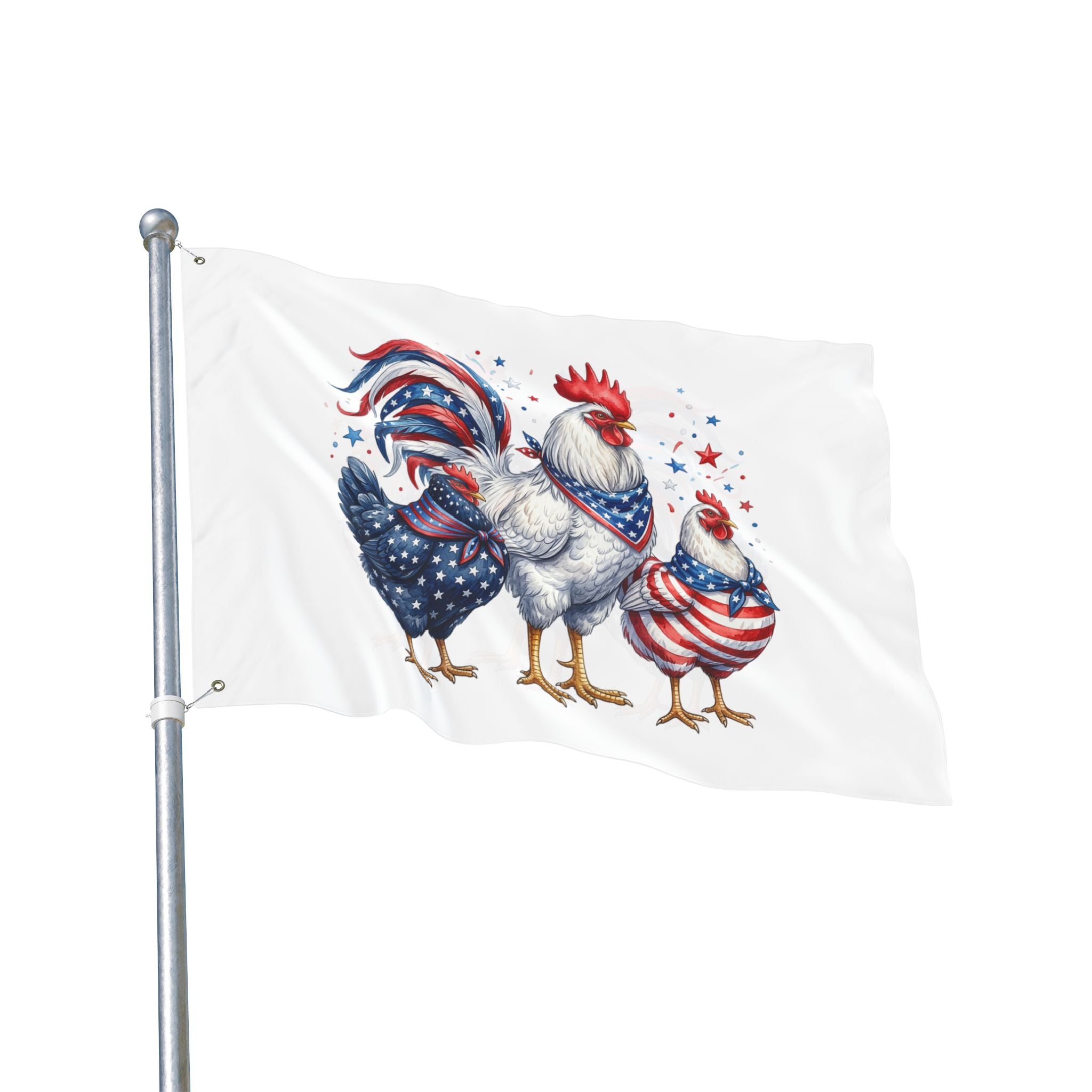 Patriotic Rooster and Hens Double Sided Flag | Flag