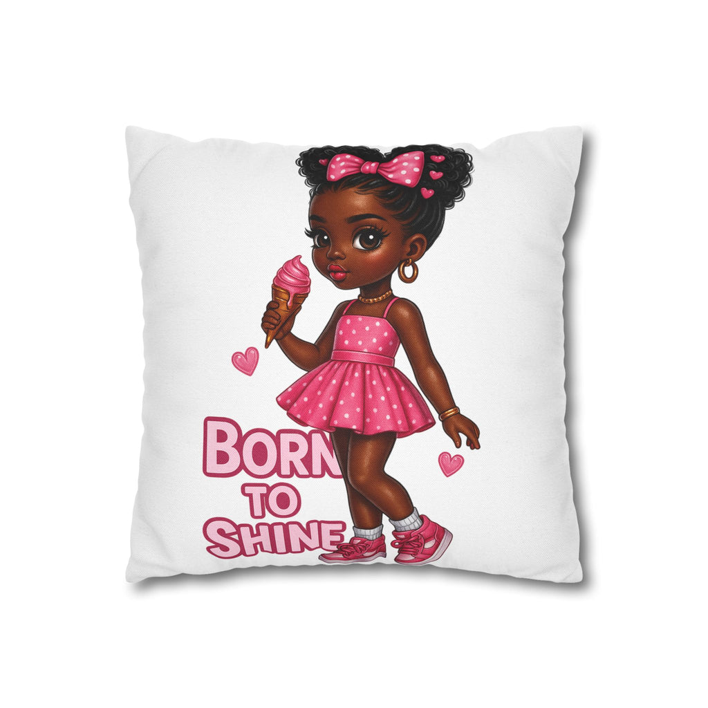 Born to Shine Cute Black Girl Illustration Pillowcase | Pink Dress