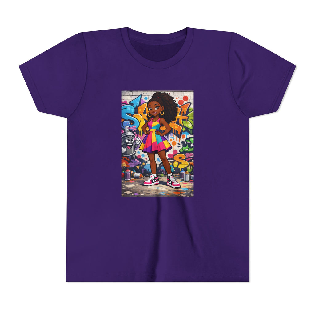 Girl with Boombox Graffiti Youth Tee | Colorful Skateboard Street Art