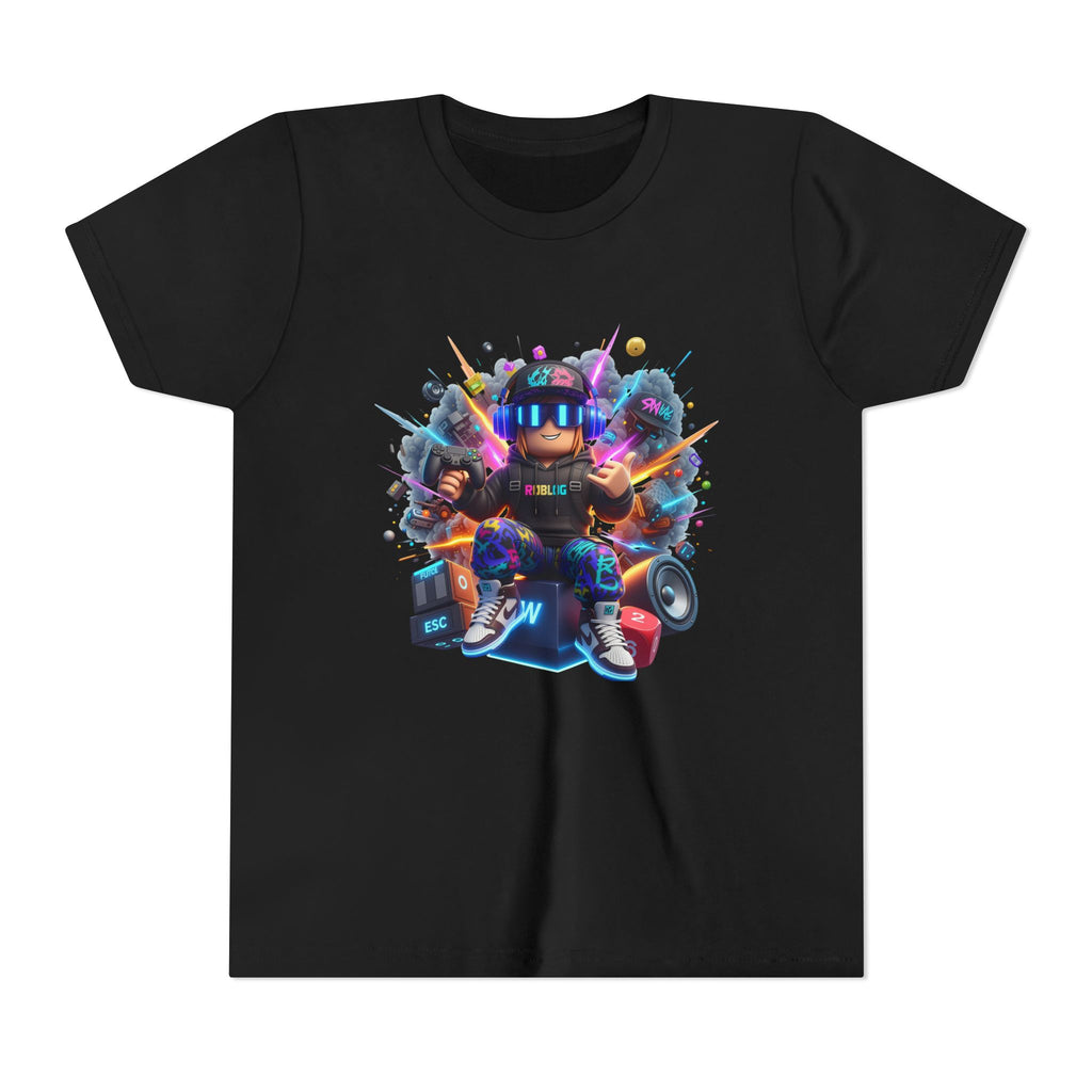 Neon Gamer Character Youth Short Sleeve Tee | Retro Arcade Controller