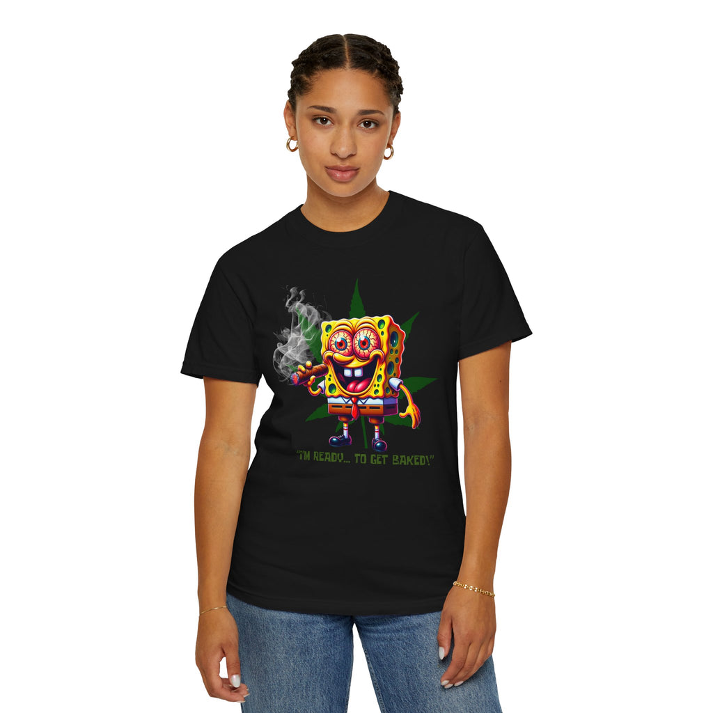 Psychedelic Sponge Character, T-Shirt | Smoking Sponge with Leaf
