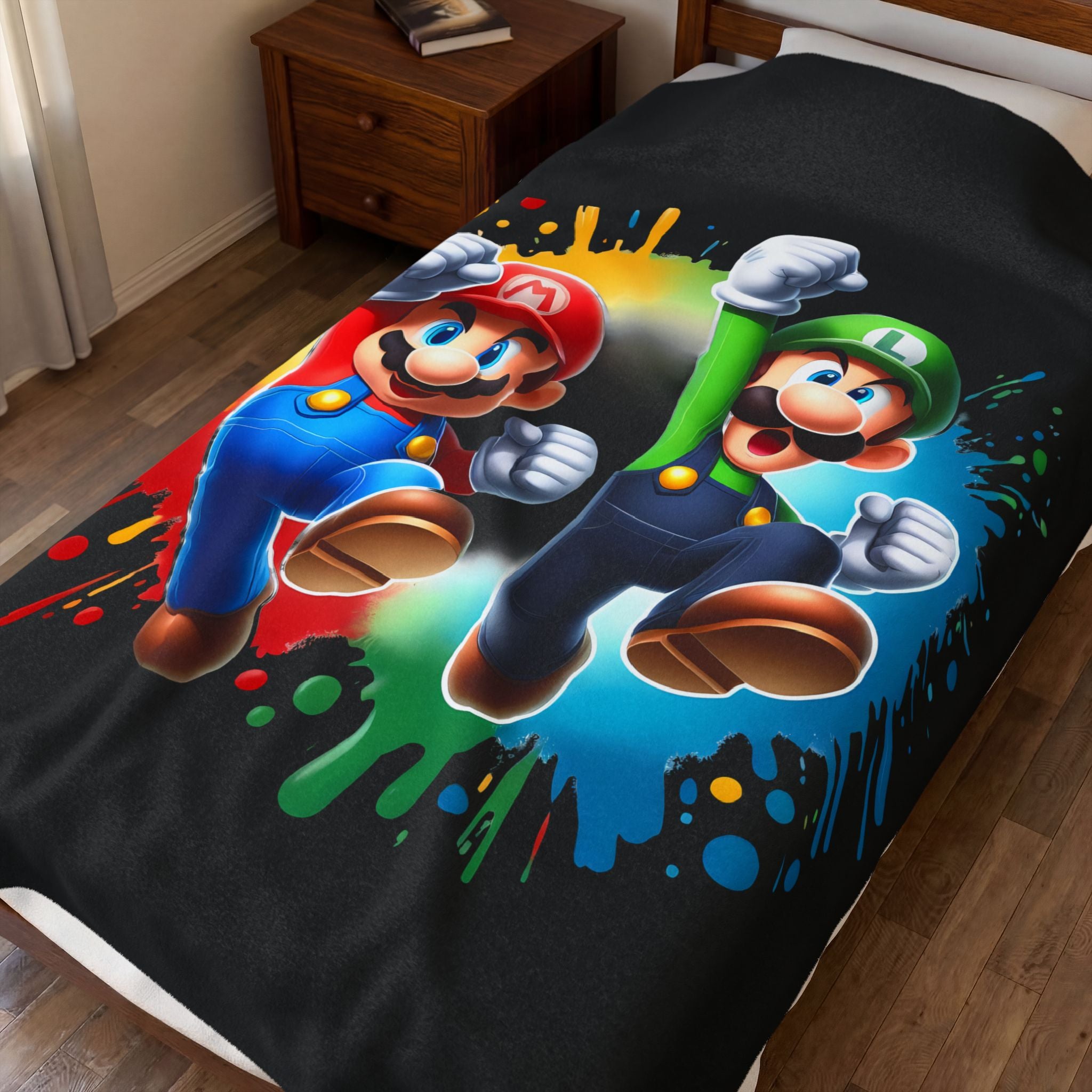 Color Splash Bros Mario and Luigi Velveteen Plush Blanket