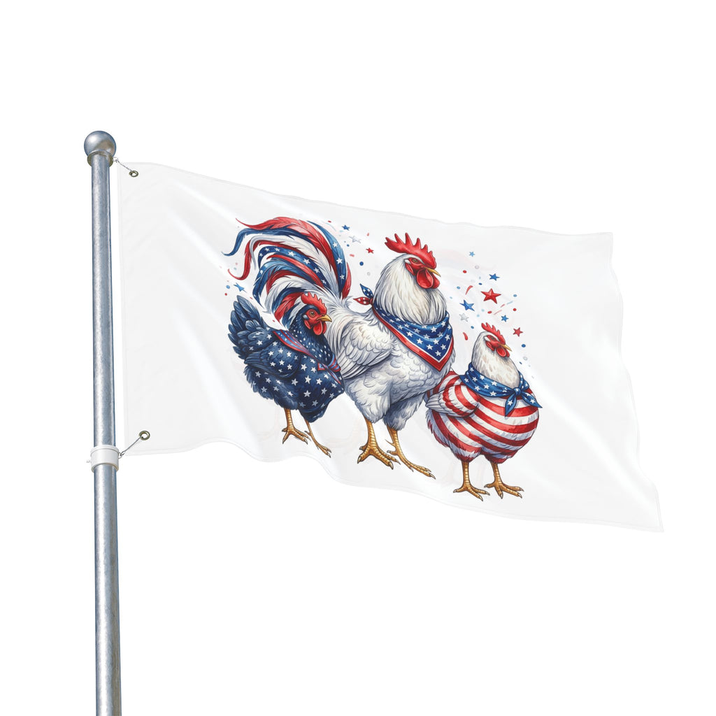 Patriotic Rooster and Hens Double Sided Flag | Flag