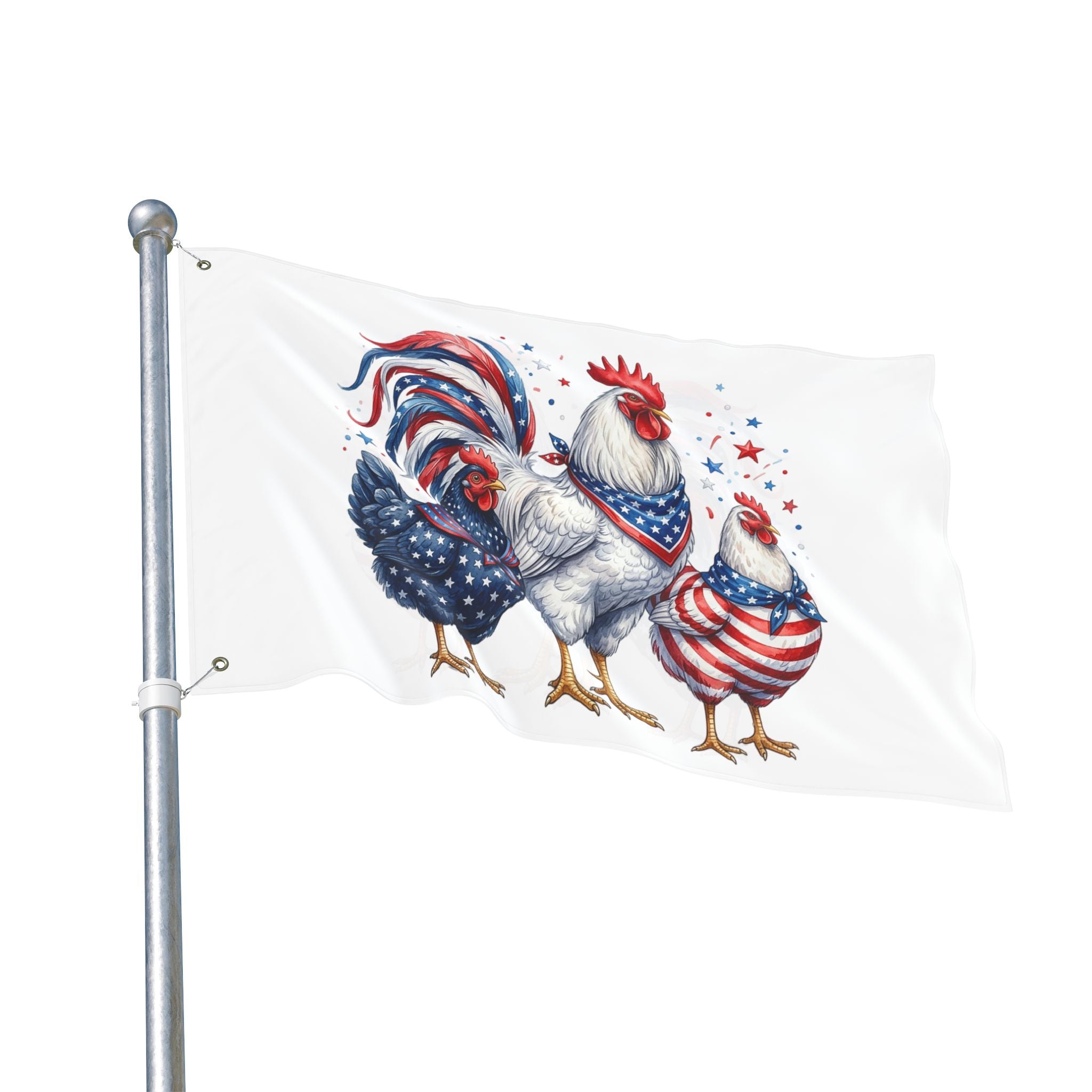 Patriotic Rooster and Hens Double Sided Flag | Flag