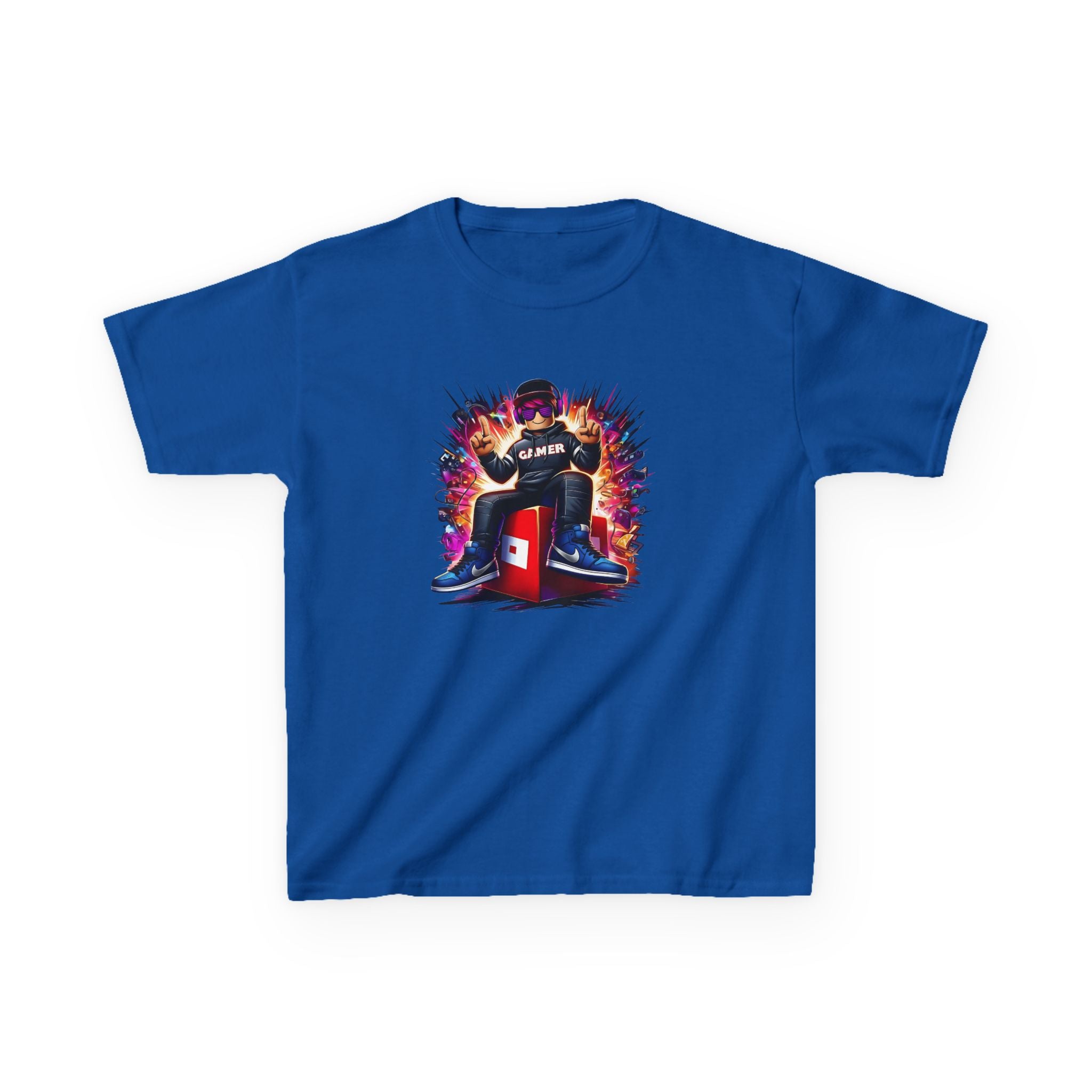 Retro Arcade Controller Kids Tee | Gamer Character, Colorful Explosion