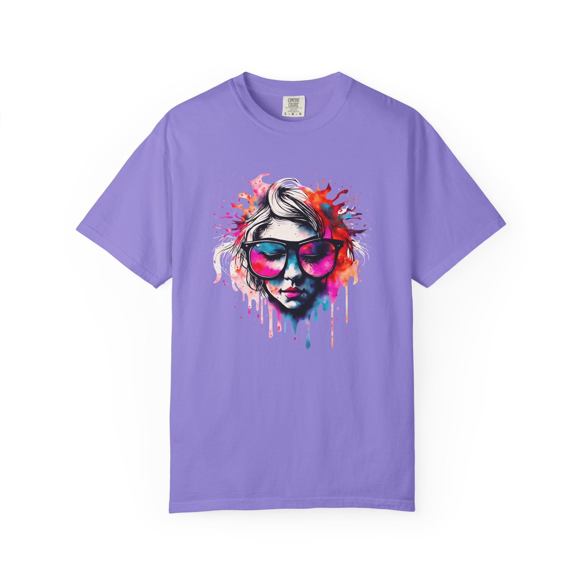 Colorful Drip Sunglasses Portrait T-Shirt | Watercolor Face Art