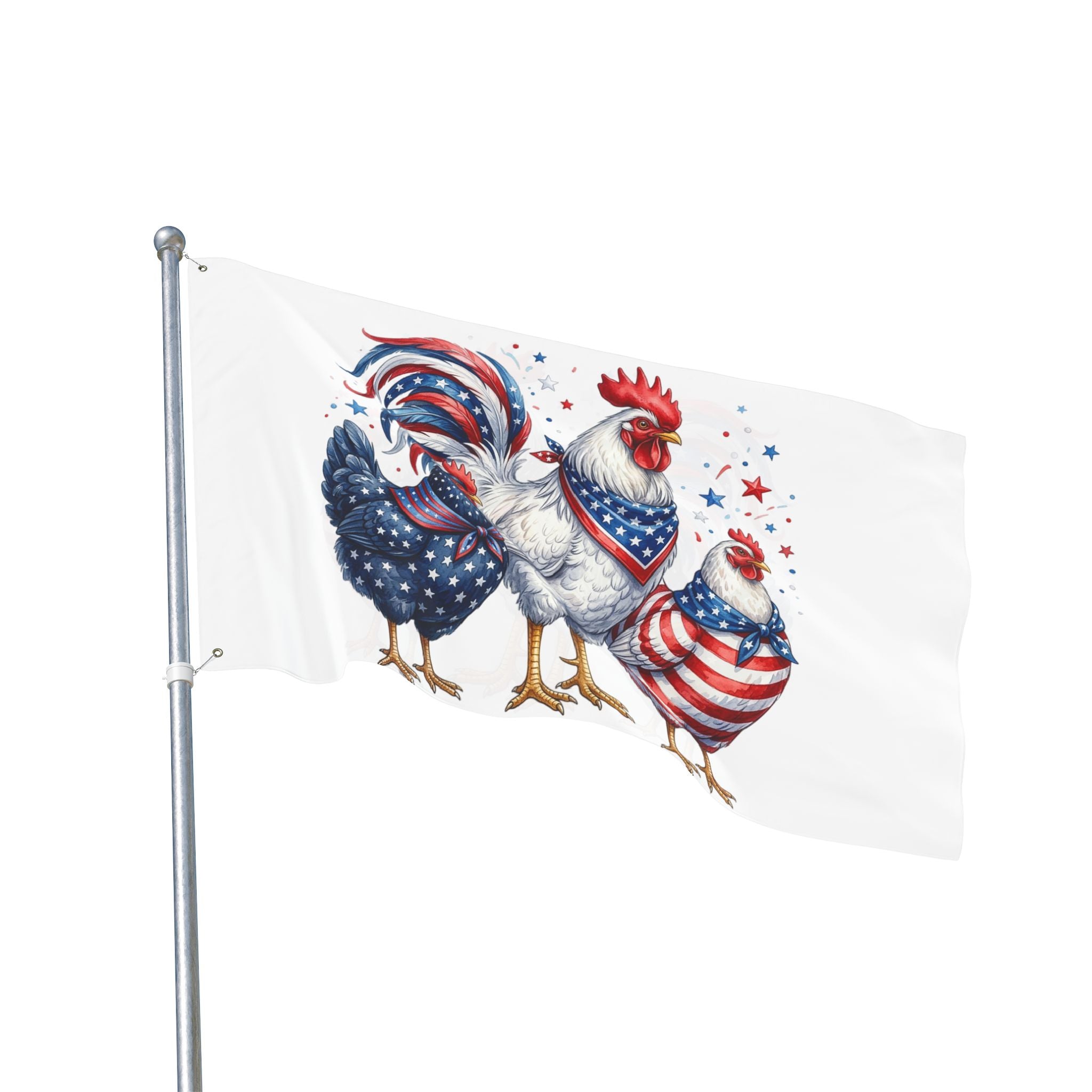 Patriotic Rooster and Hens Double Sided Flag | Flag