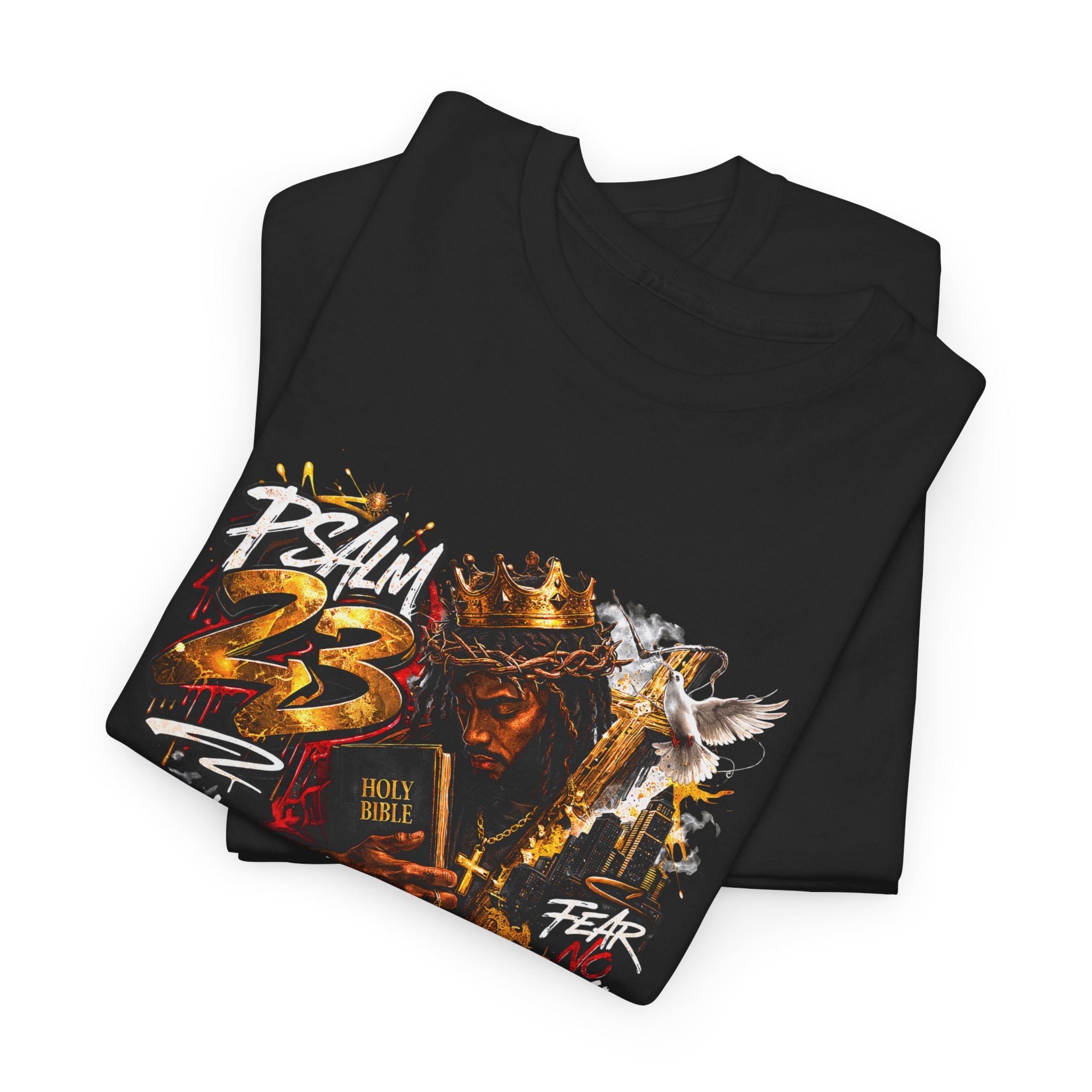 Psalm 23 Knight Illustration Tee | Grunge Typography, Dark Streetwear