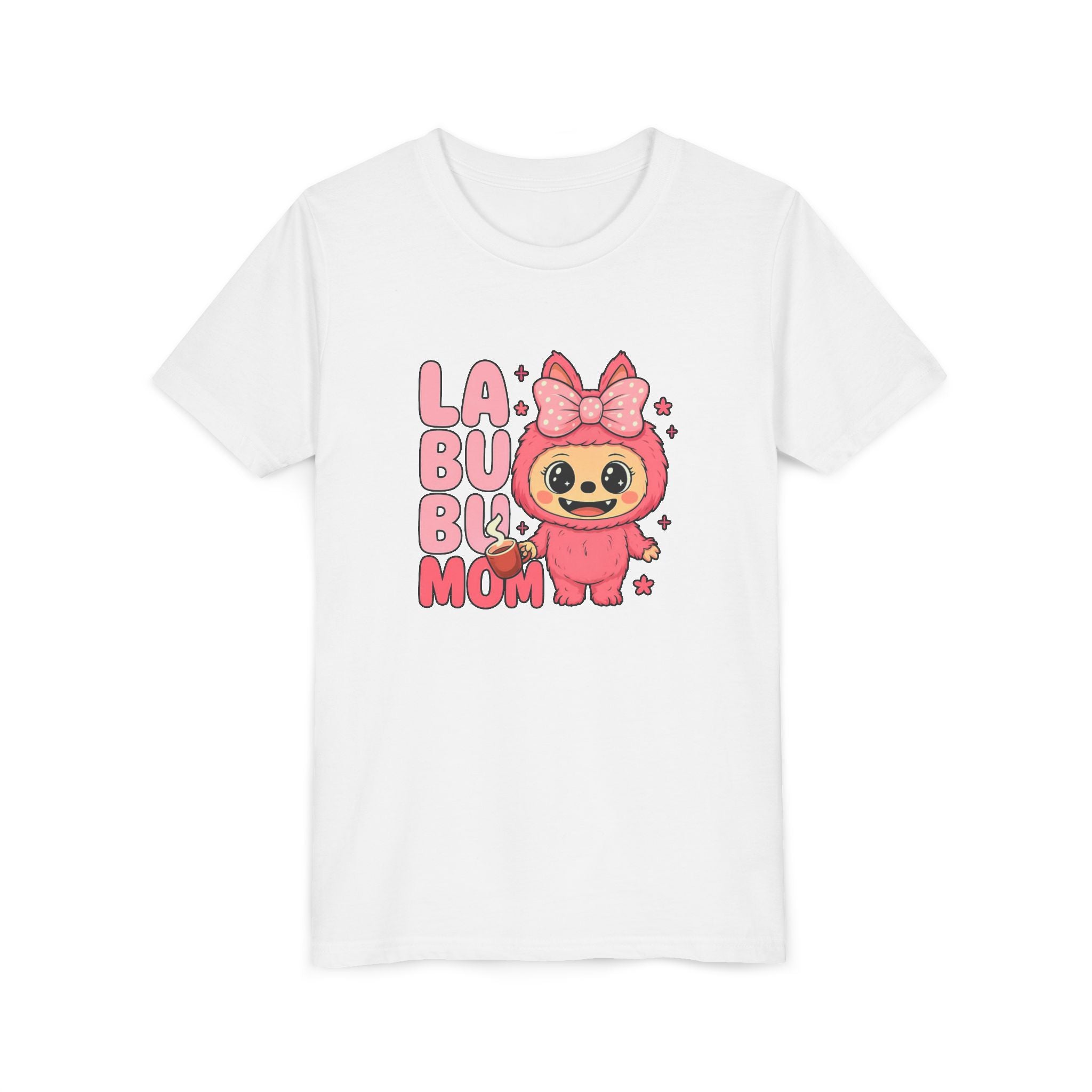 La Bubu Mom sloth character Youth Tee | cute pink bow baby sloth design