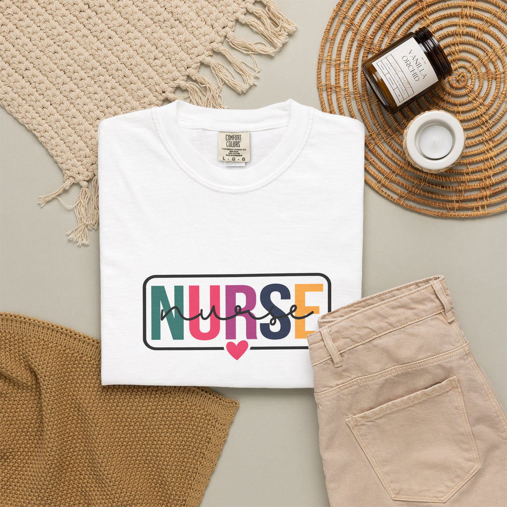 Nurse Graphic T-Shirt — "NURSE" Front + Care • Inspire • Heal Back