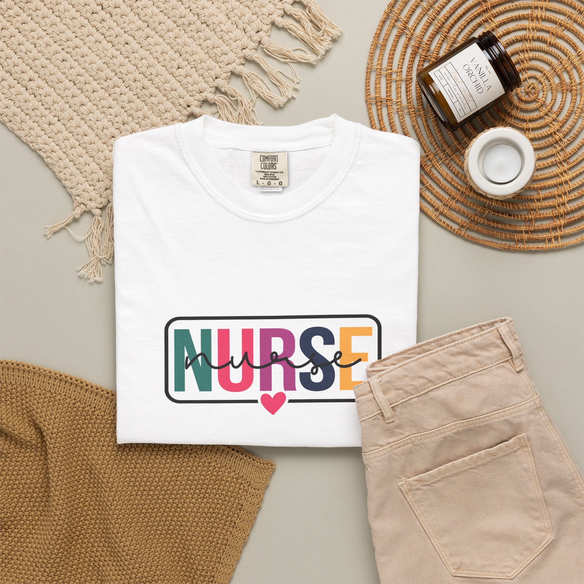 Nurse Graphic T-Shirt — "NURSE" Front + Care • Inspire • Heal Back