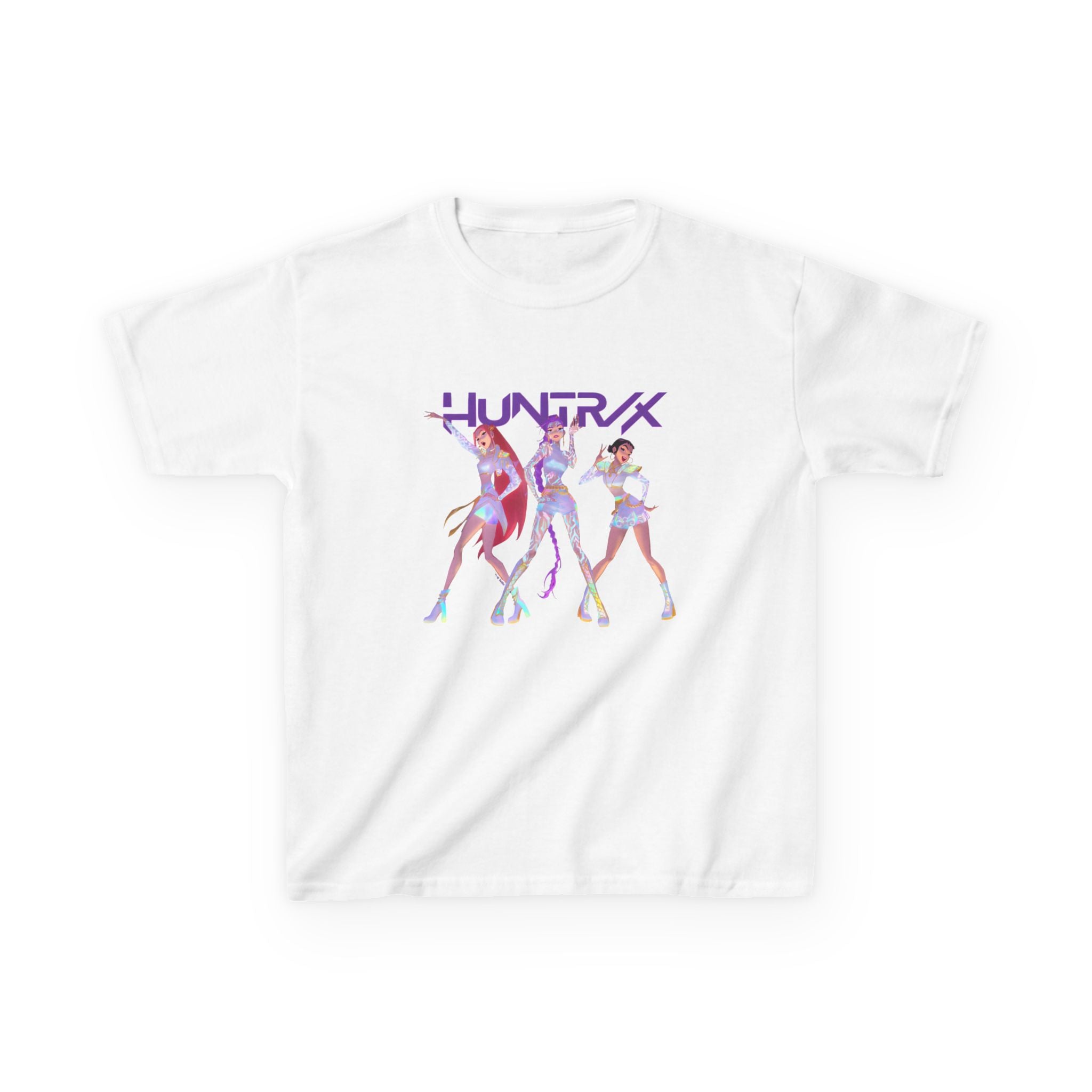 HUNTRIX Anime Girl Trio Retro Futuristic Dance Kids Tee | Neon Cyber Pop