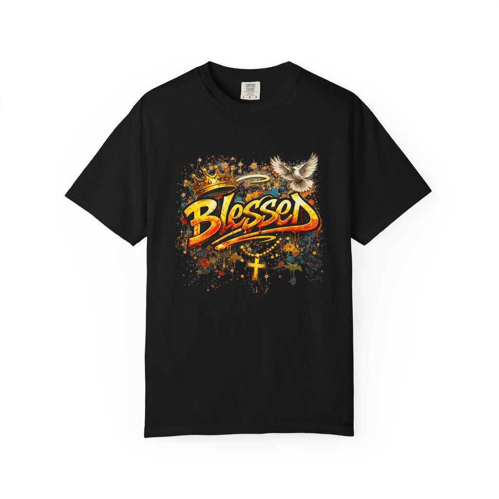 Blessed Graffiti Cross Dove Crown Christian Faith T-shirt