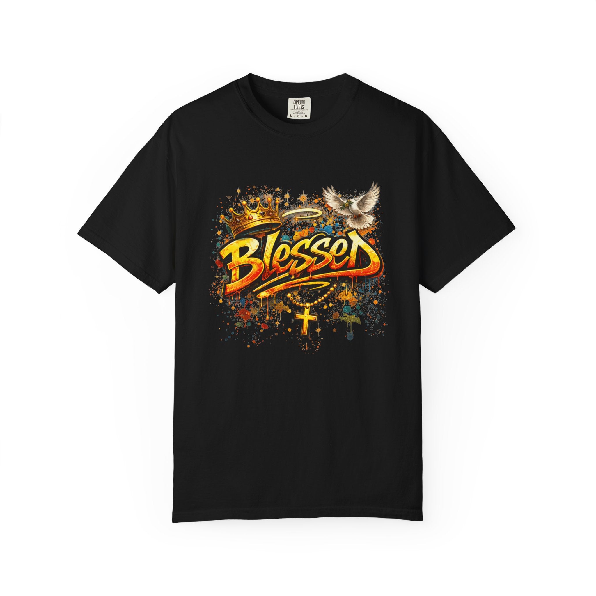 Blessed Graffiti Cross Dove Crown Christian Faith T-shirt