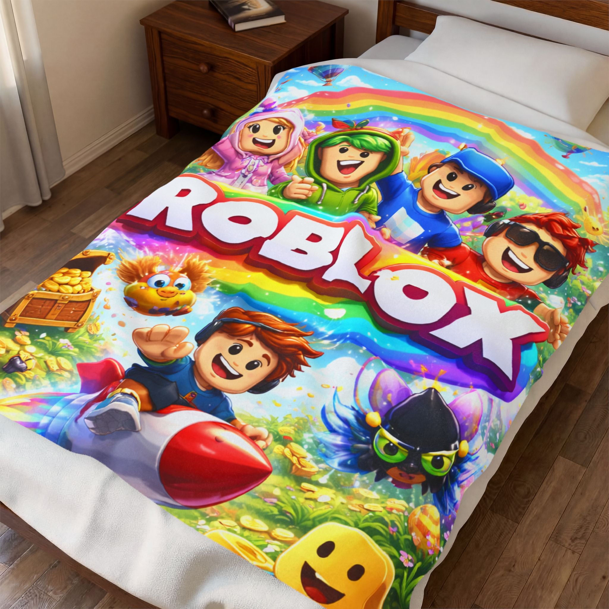 Roblox Characters Colorful Rainbow Game Design Velveteen Plush Blanket