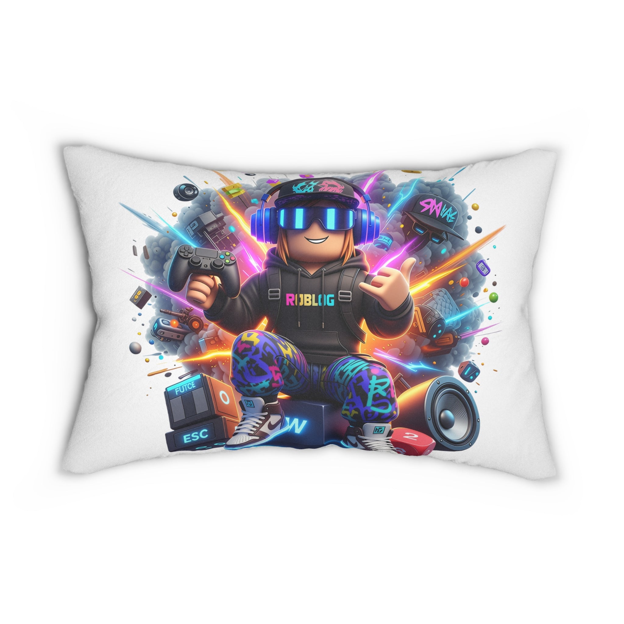 Roblox Gamer Character Neon Controller Lumbar Pillow | Gaming Avatar Pillow