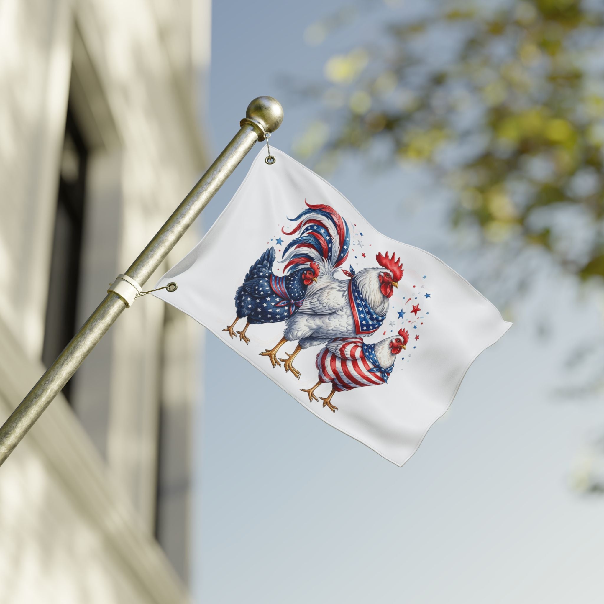 Patriotic Rooster and Hens Double Sided Flag | Flag