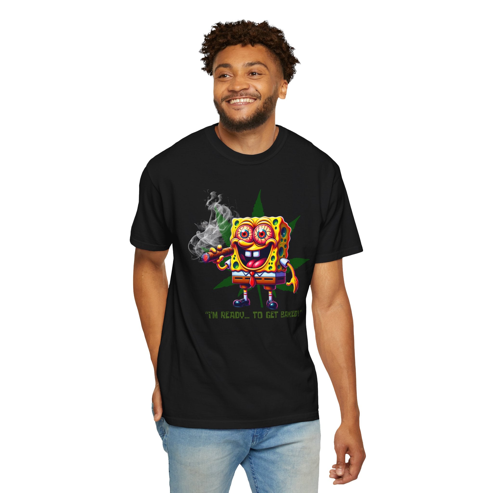 Psychedelic Sponge Character, T-Shirt | Smoking Sponge with Leaf