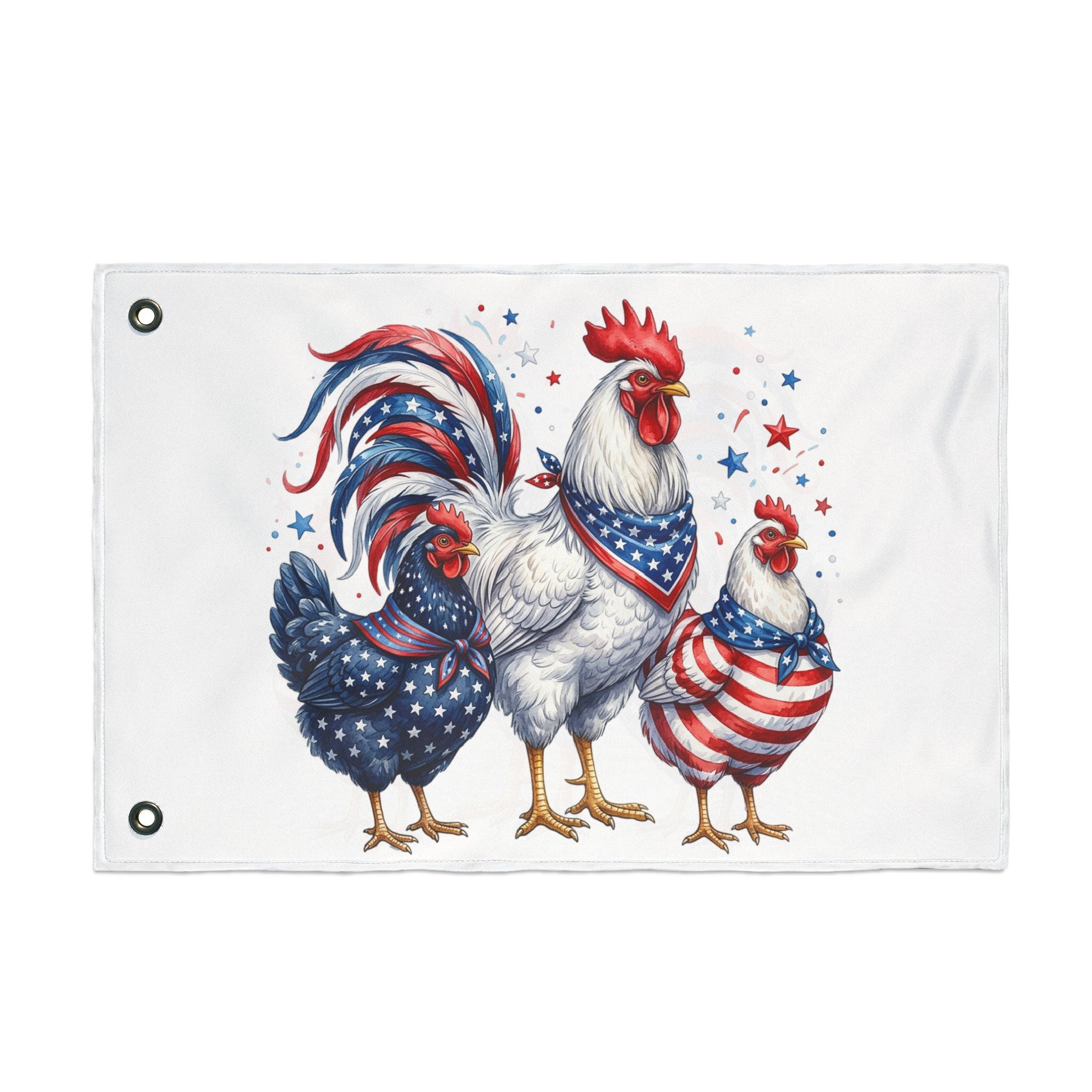 Patriotic Rooster and Hens Double Sided Flag | Flag