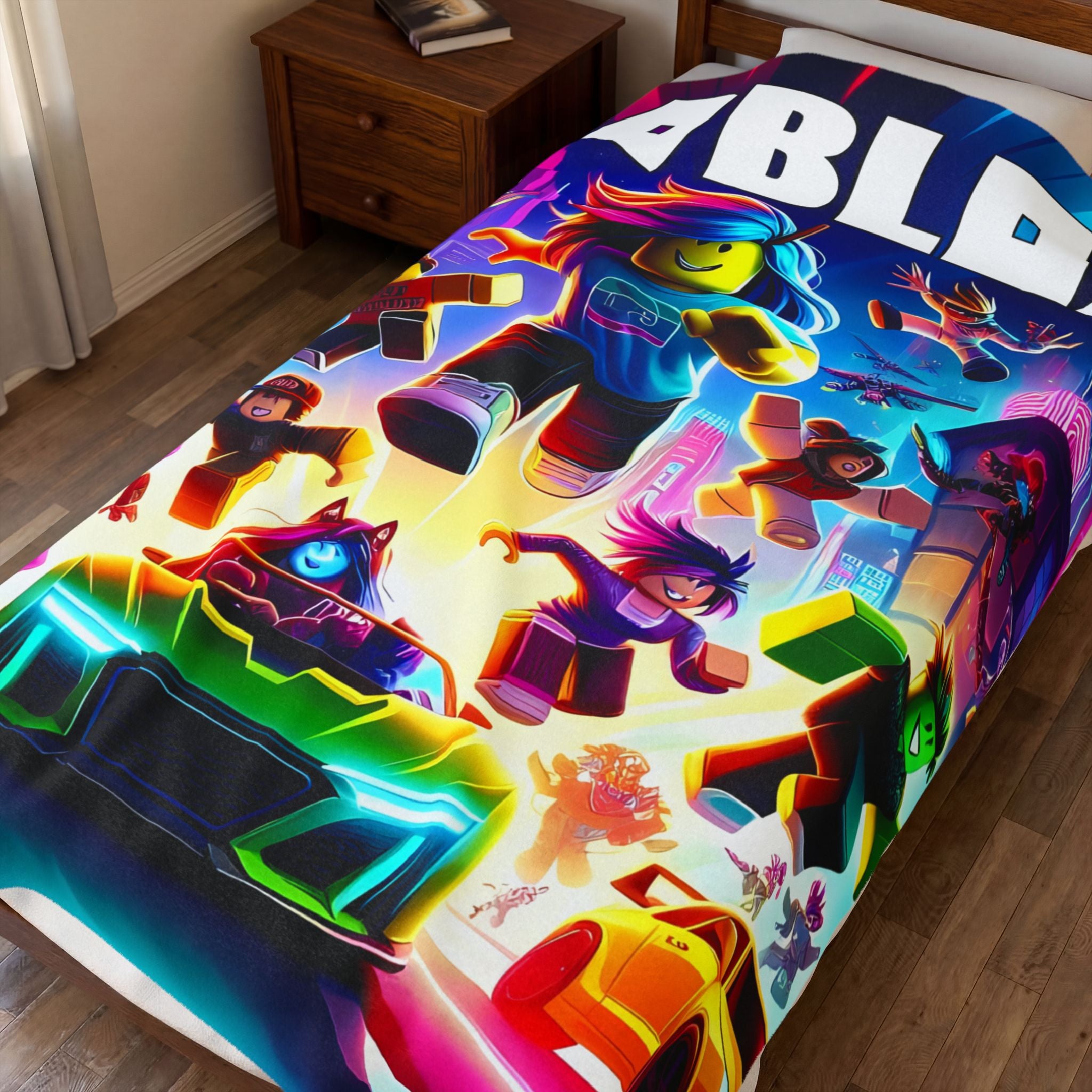 Roblox Characters Velveteen Plush Blanket | Neon Game Scene