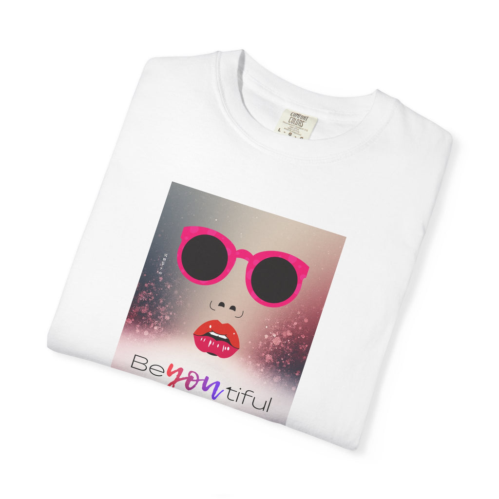 BeYOUtiful Face Graphic T-Shirt | Pink Sunglasses Lip Art