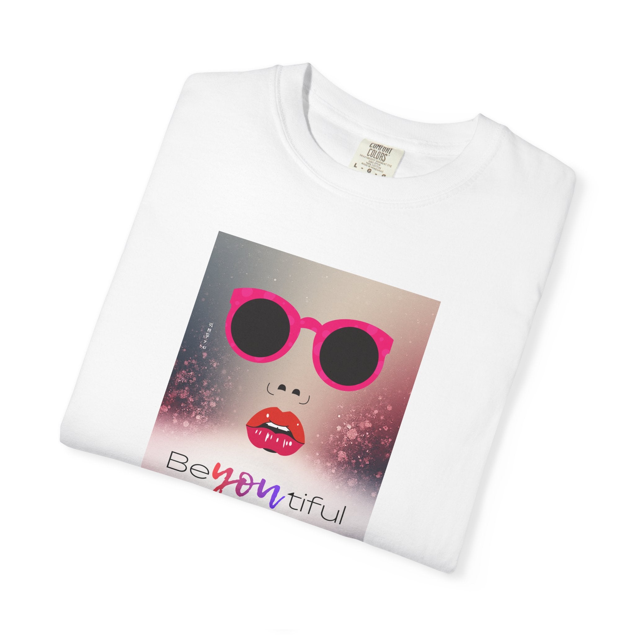 BeYOUtiful Face Graphic T-Shirt | Pink Sunglasses Lip Art
