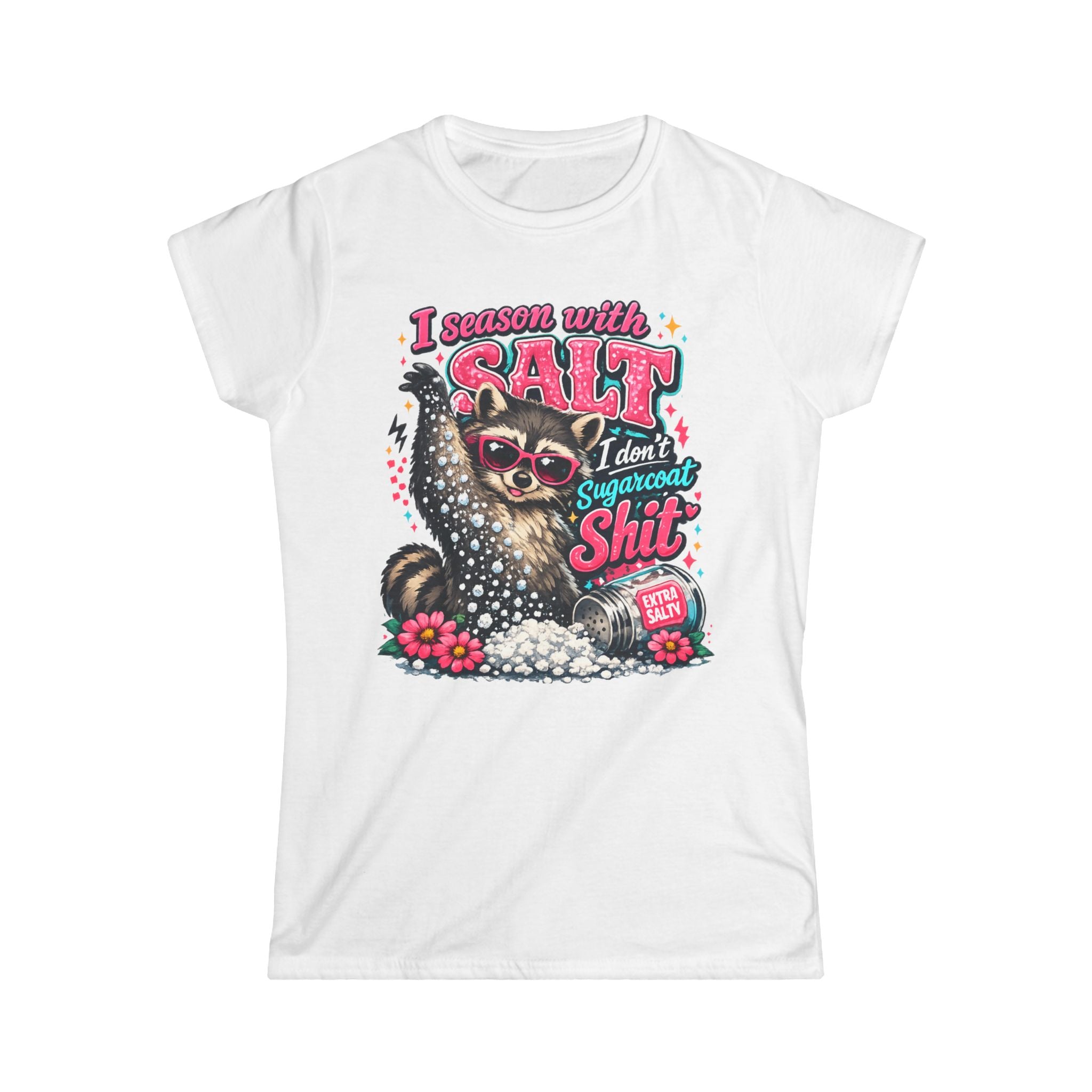 I Season With Salt Skunk Illustration Tee | Funny Floral Skunk Shirt