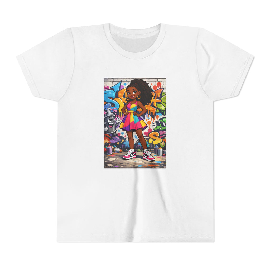 Girl with Boombox Graffiti Youth Tee | Colorful Skateboard Street Art