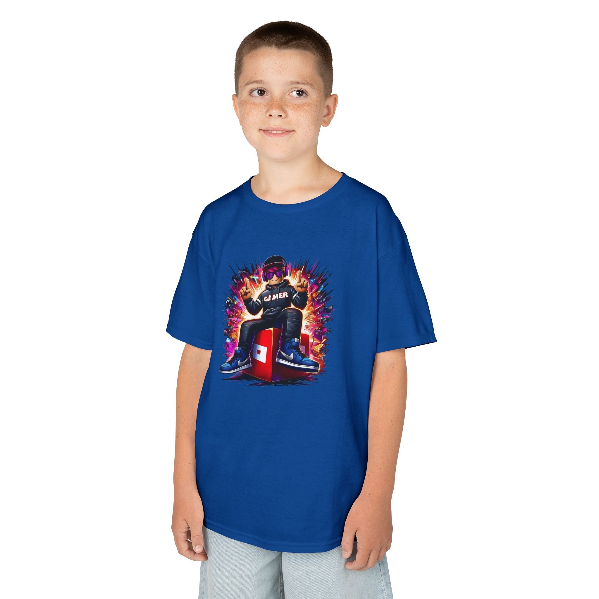 Retro Arcade Controller Kids Tee | Gamer Character, Colorful Explosion