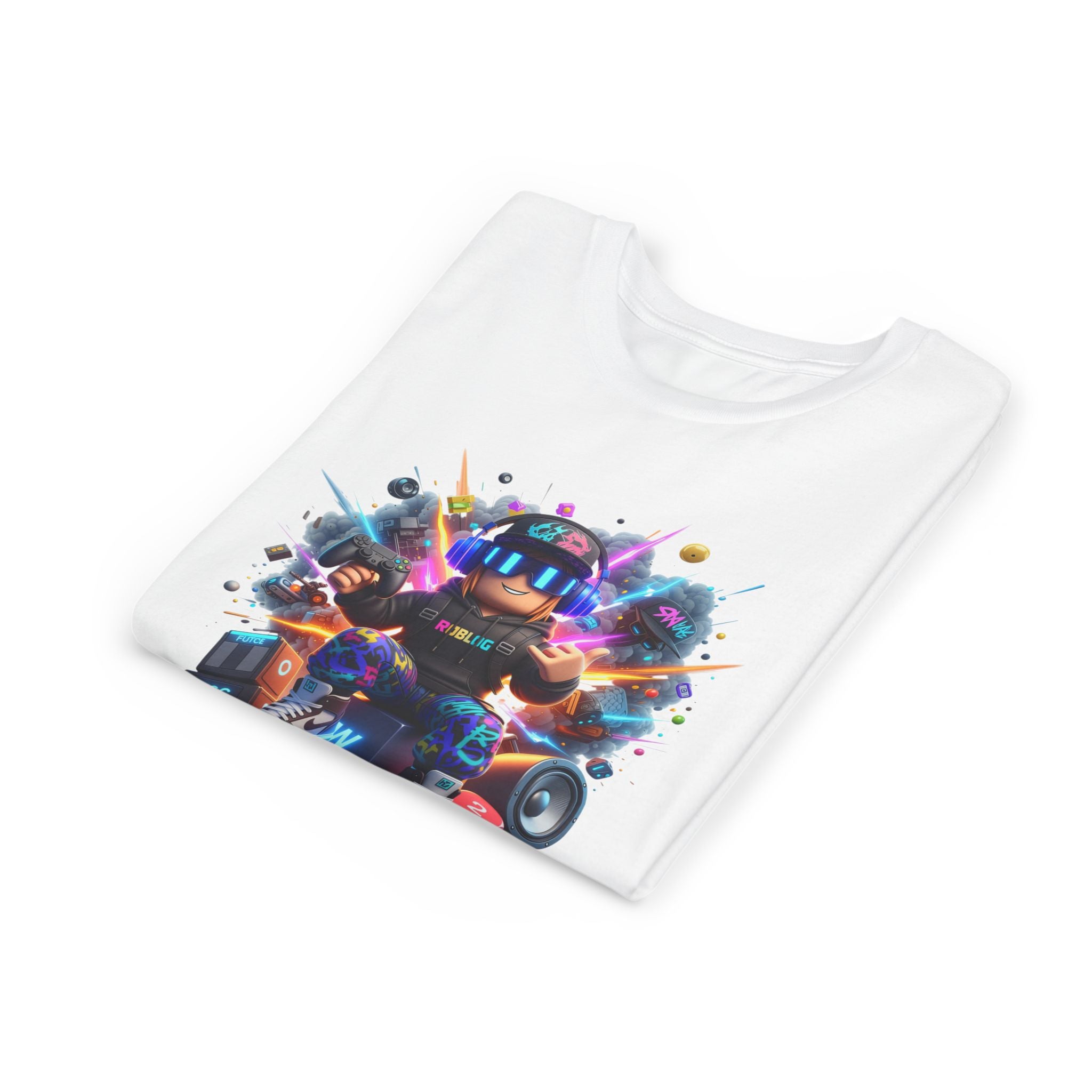 Neon Gamer Character Youth Short Sleeve Tee | Retro Arcade Controller