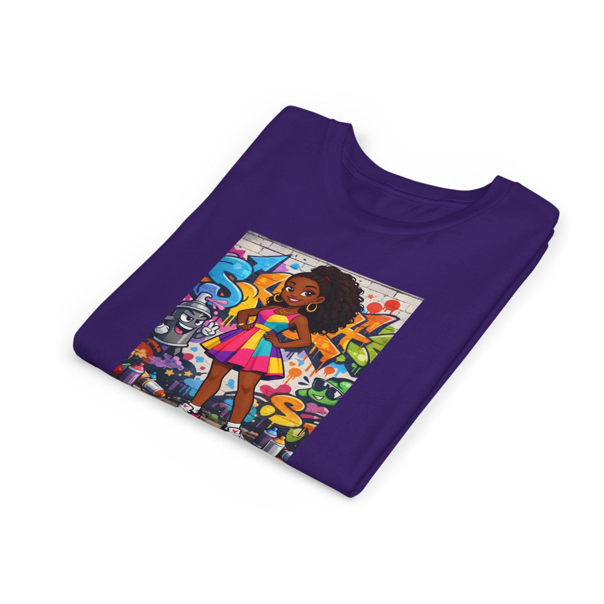 Girl with Boombox Graffiti Youth Tee | Colorful Skateboard Street Art