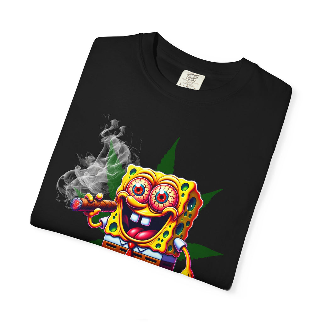 Psychedelic Sponge Character, T-Shirt | Smoking Sponge with Leaf