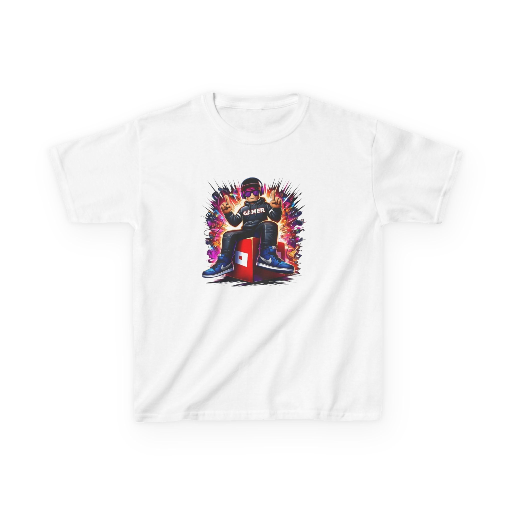 Retro Arcade Controller Kids Tee | Gamer Character, Colorful Explosion