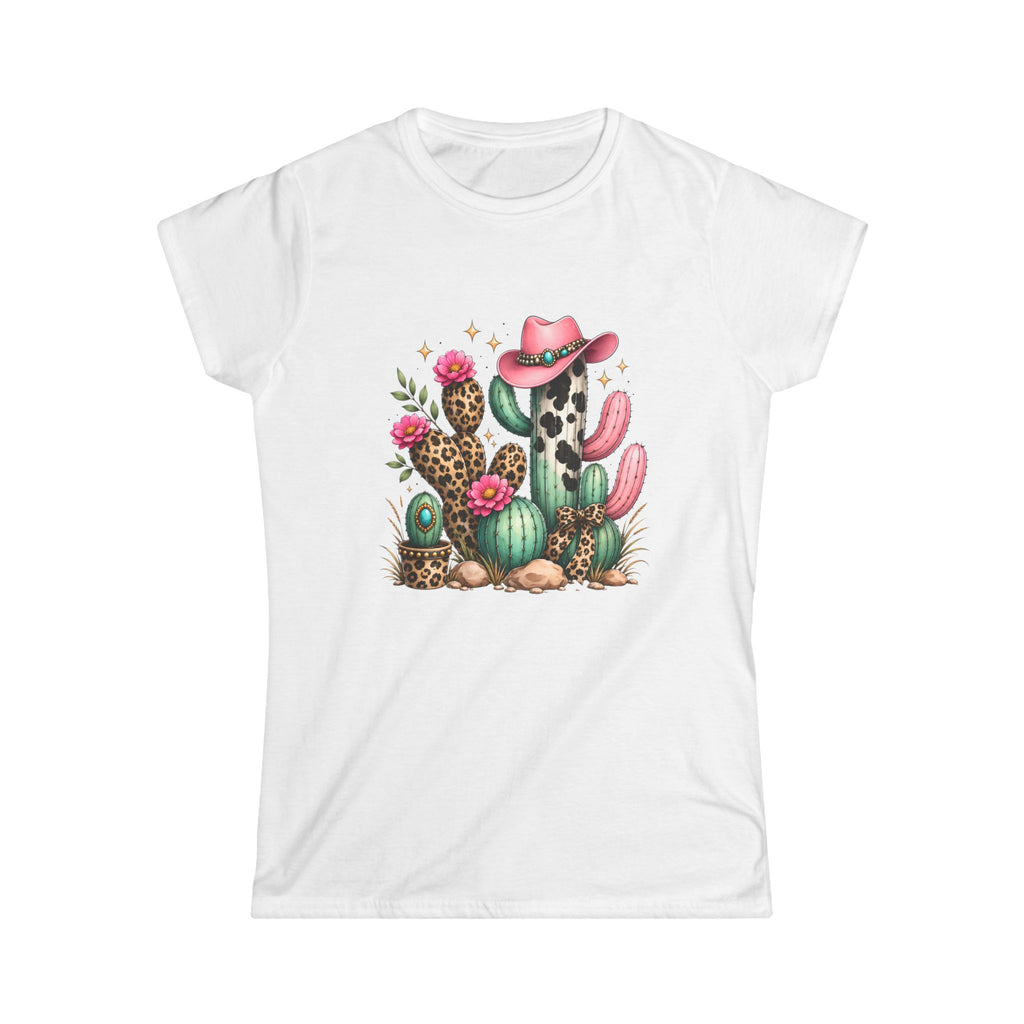 Pink Cowgirl Cactus Floral Leopard Print Tee | Desert Illustration