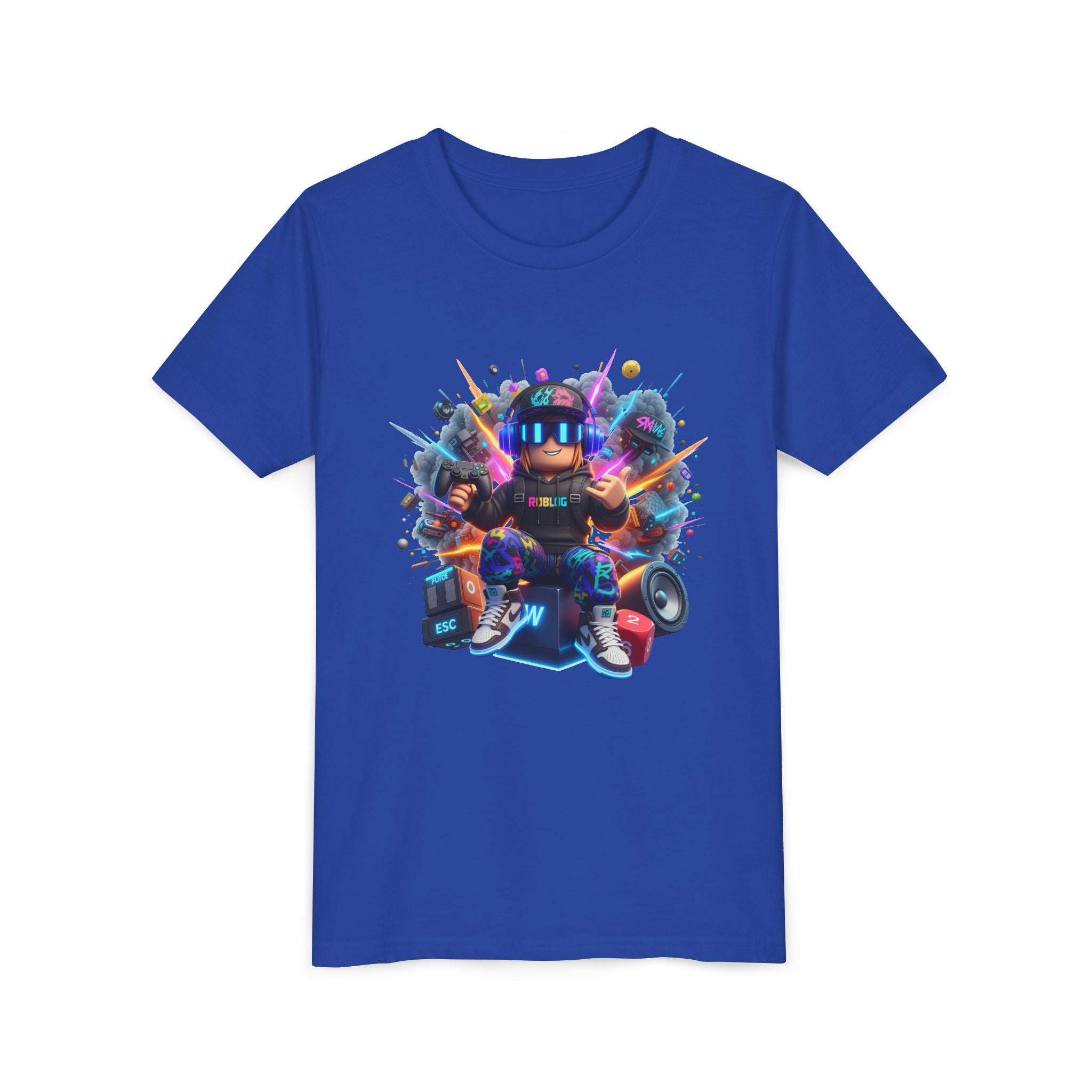Neon Gamer Character Youth Short Sleeve Tee | Retro Arcade Controller