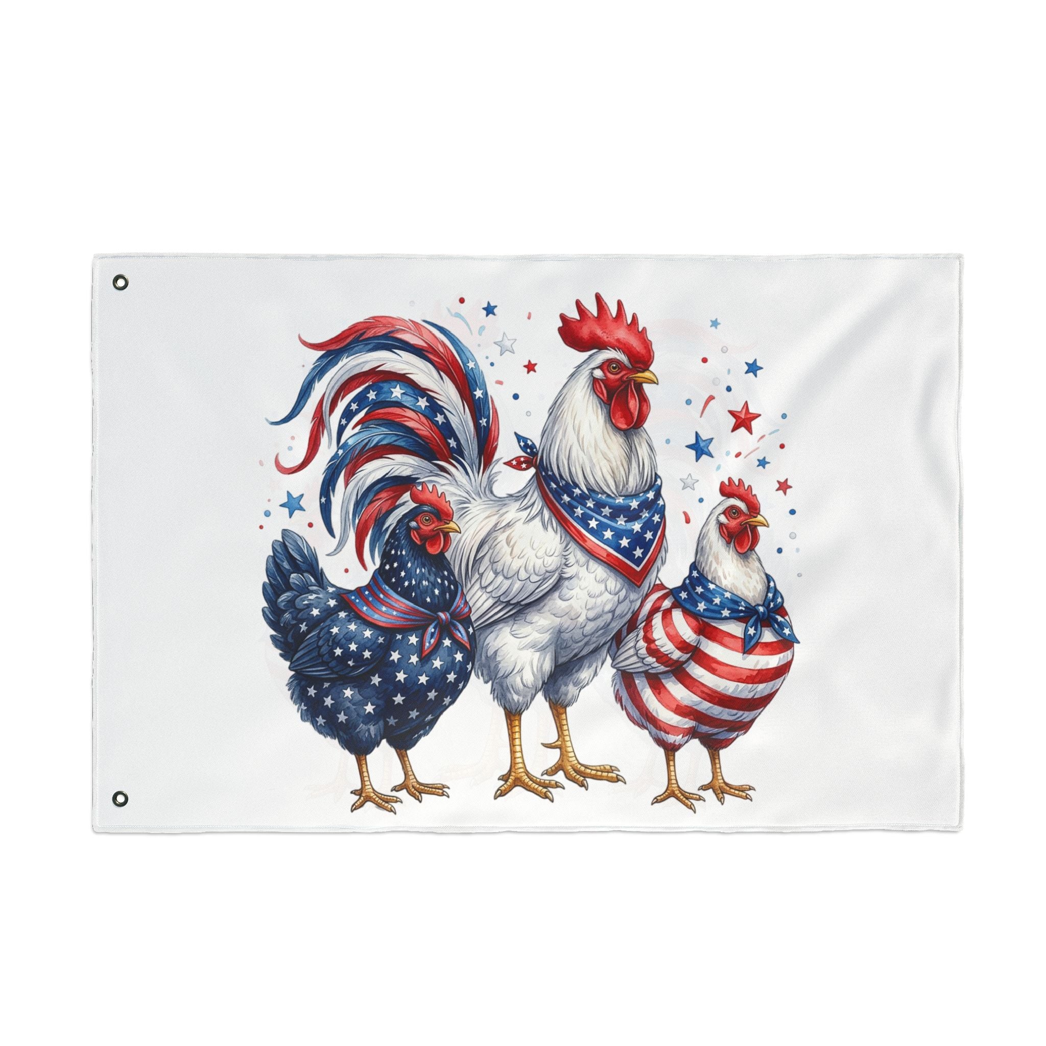Patriotic Rooster and Hens Double Sided Flag | Flag