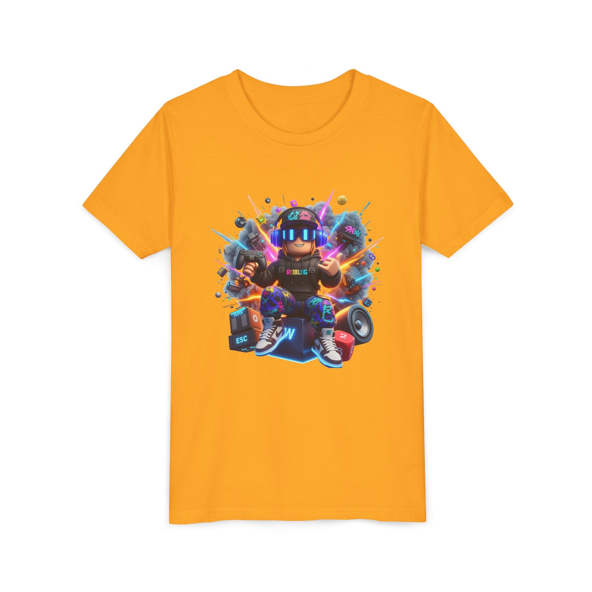 Neon Gamer Character Youth Short Sleeve Tee | Retro Arcade Controller