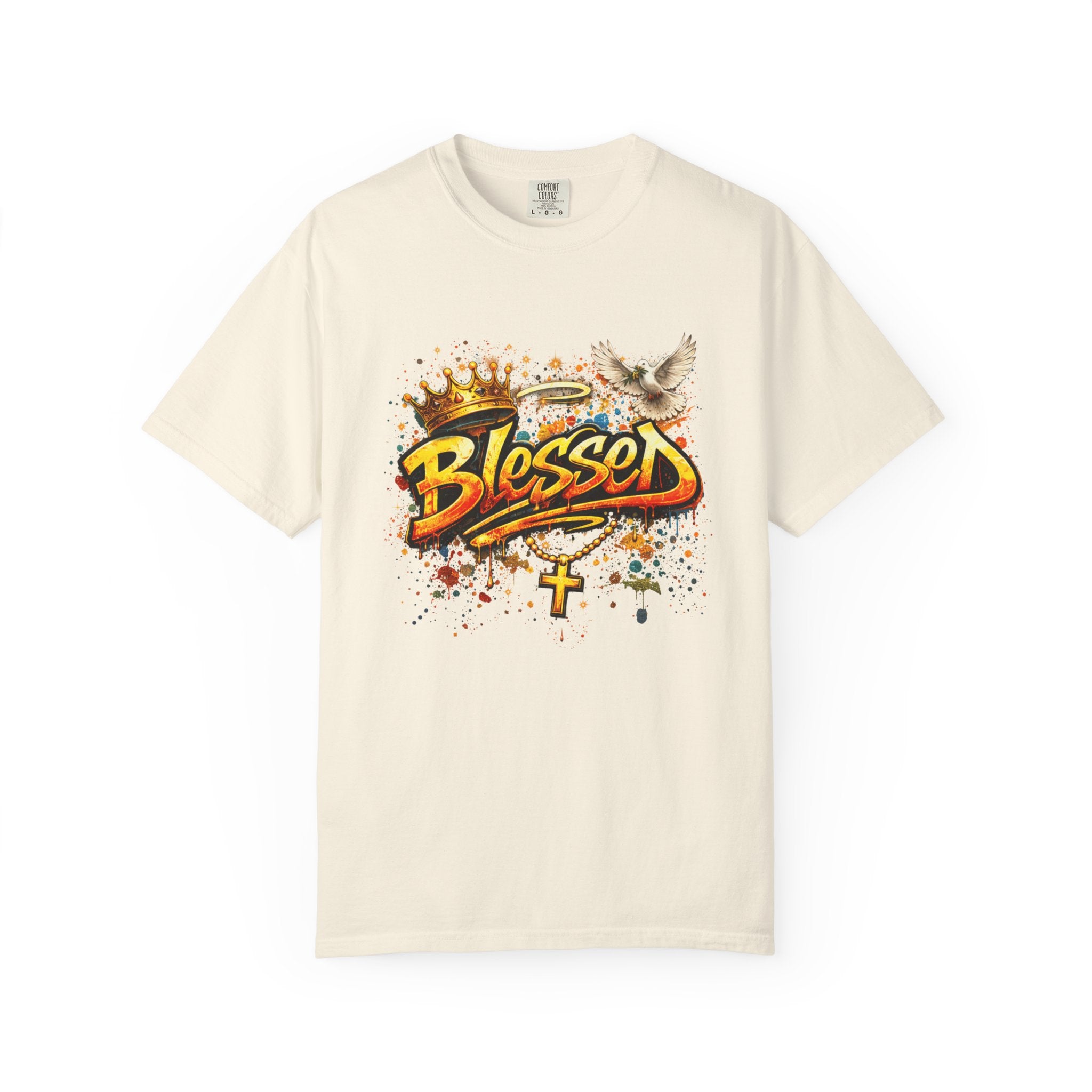 Blessed Graffiti Cross Dove Crown Christian Faith T-shirt