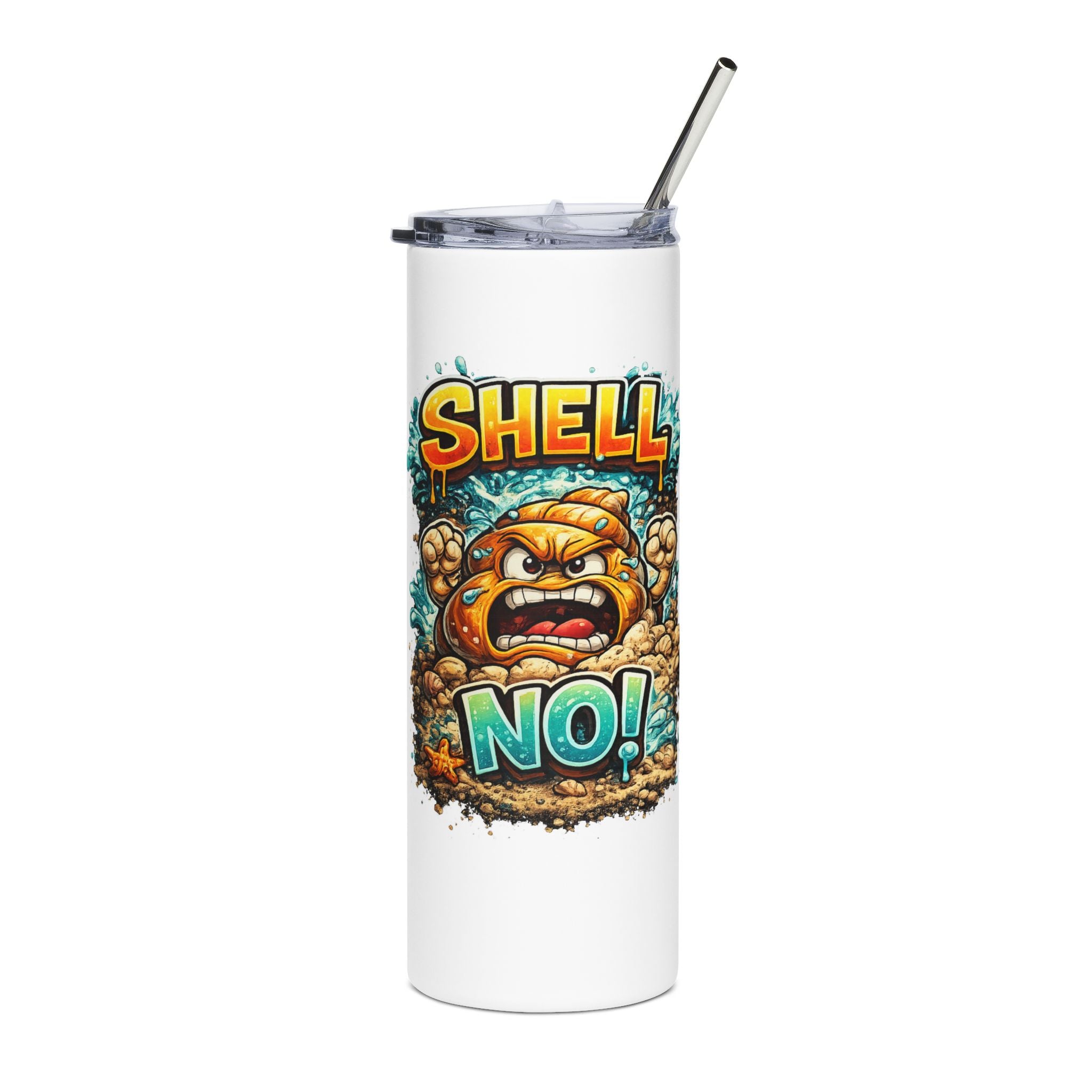 Shell No! Tumbler | Angry Seashell Illustration, 20oz Stainless Steel
