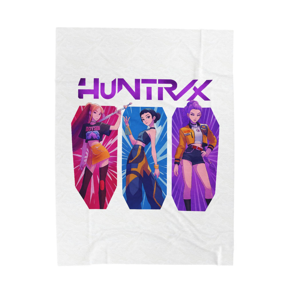 Kawaii Vaporwave Anime Girl Trio Velveteen Plush Blanket | HUNTRX