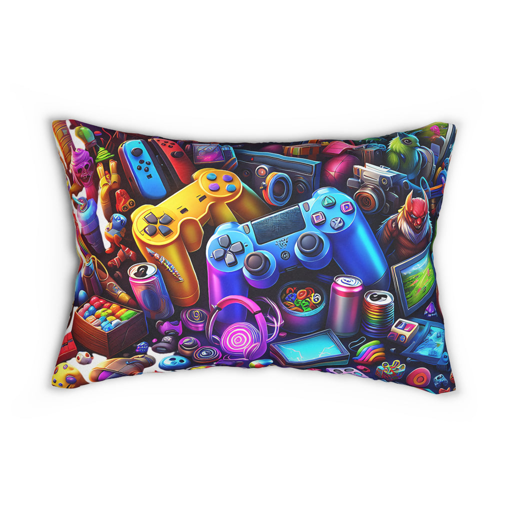 Colorful Gaming Controllers Lumbar Pillow | Gamer Room Decor