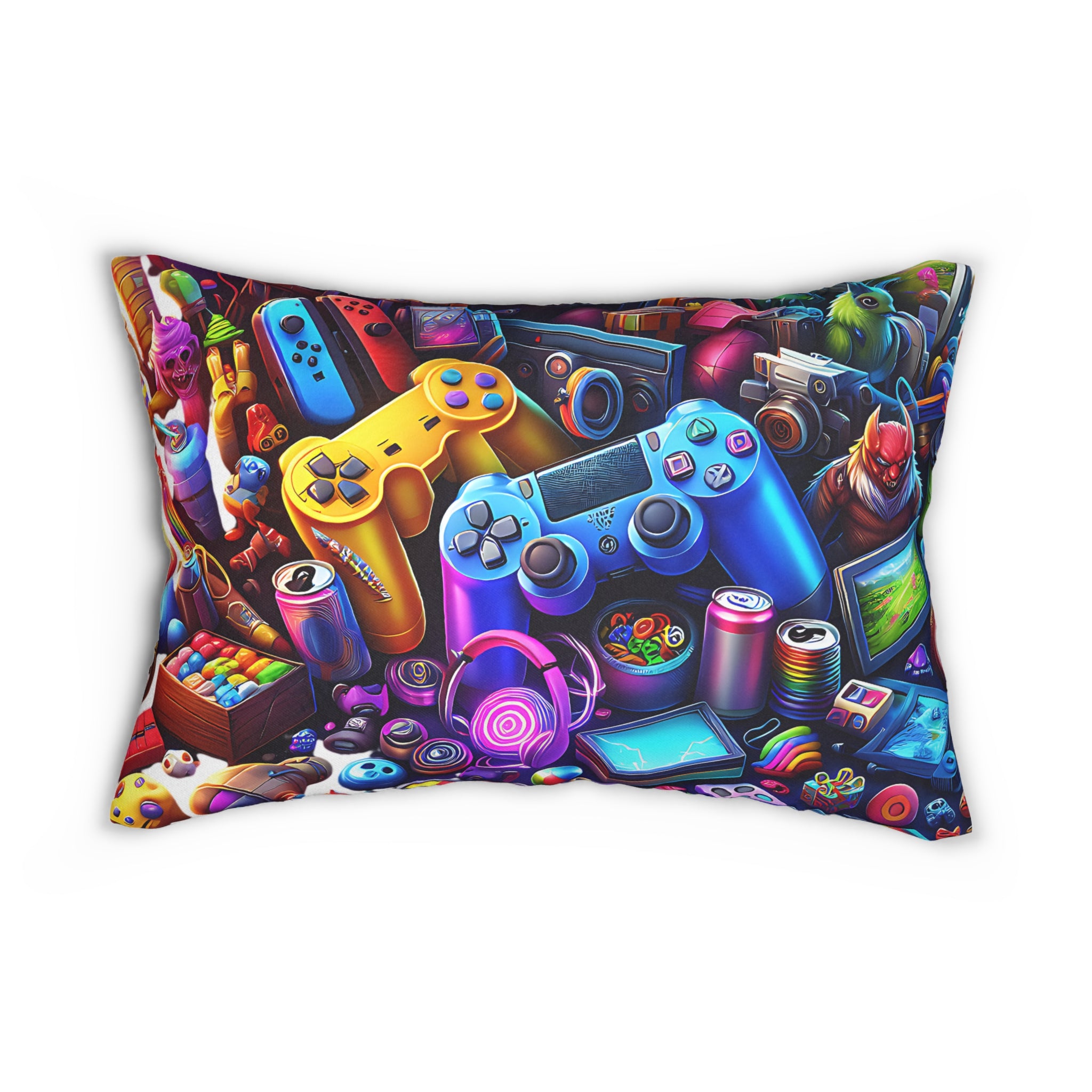 Colorful Gaming Controllers Lumbar Pillow | Gamer Room Decor
