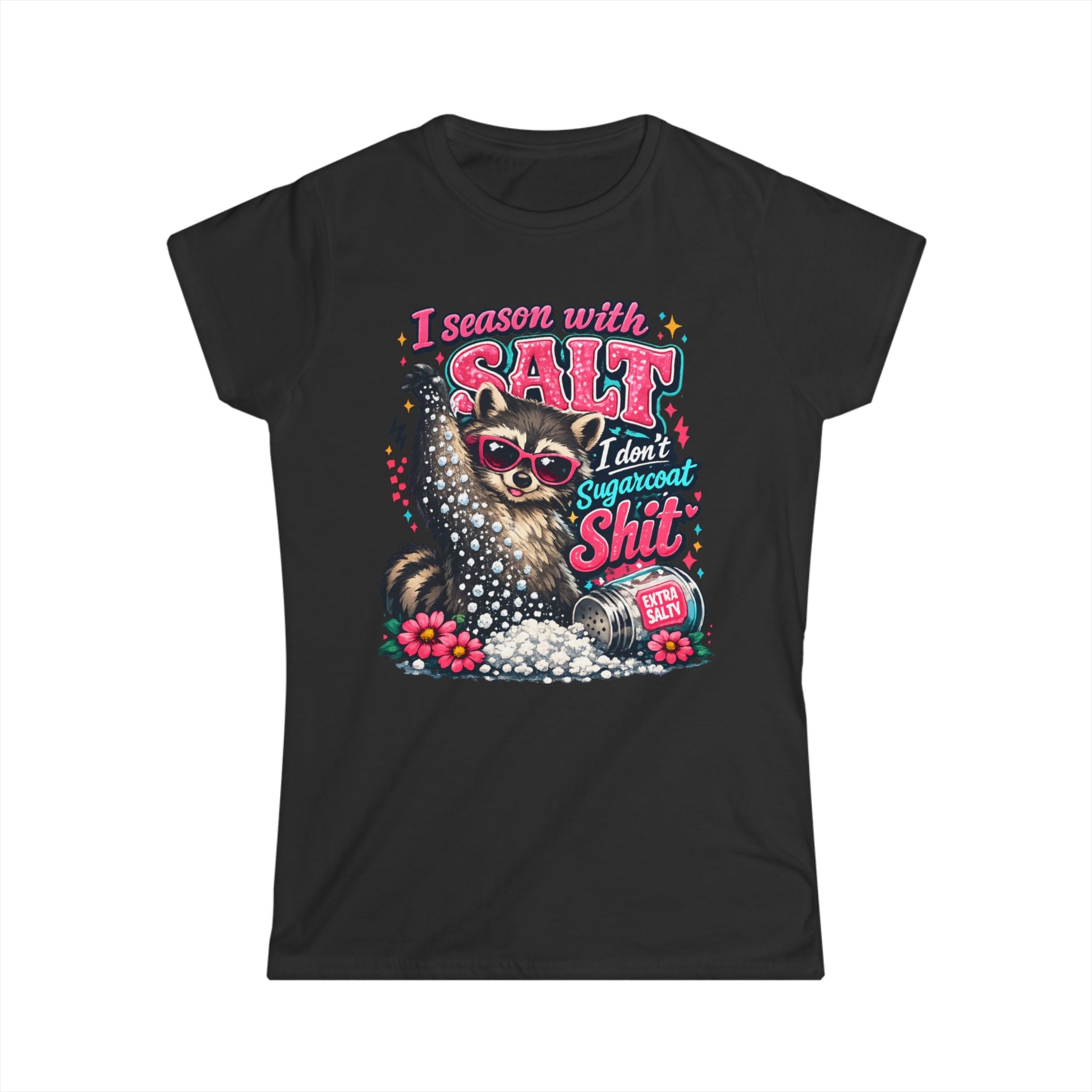I Season With Salt Skunk Illustration Tee | Funny Floral Skunk Shirt