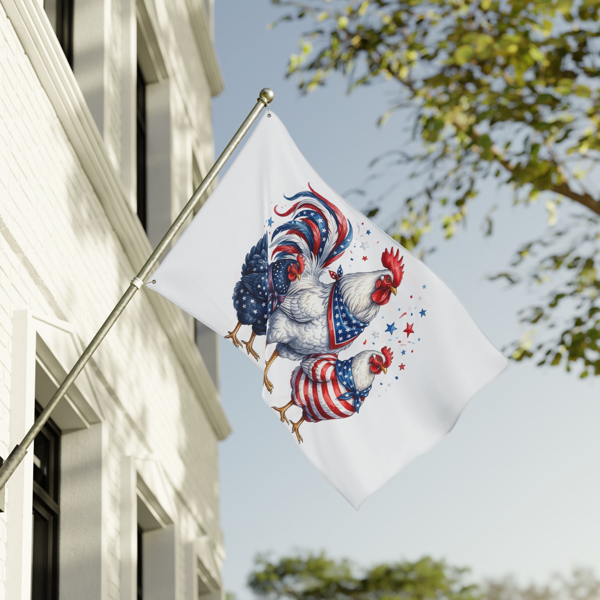 Patriotic Rooster and Hens Double Sided Flag | Flag